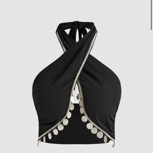 Crop/Tank Top Combo - NWT CIDER Sequin Halter and Colorful Stetch Crop Top